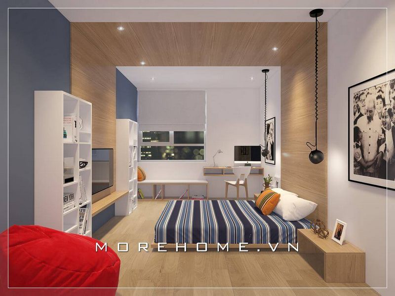 Nội thất phòng ngủ nhỏ gỗ công nghiệp hiện đại, tối giản tạo cảm giác thư thái, nhẹ nàng hơn cho căn phòng ngủ