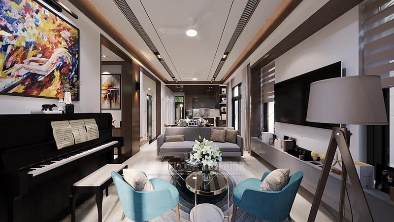 Thiết kế nội thất hiện đại cho không gian phòng khách tại biệt thự hà nội